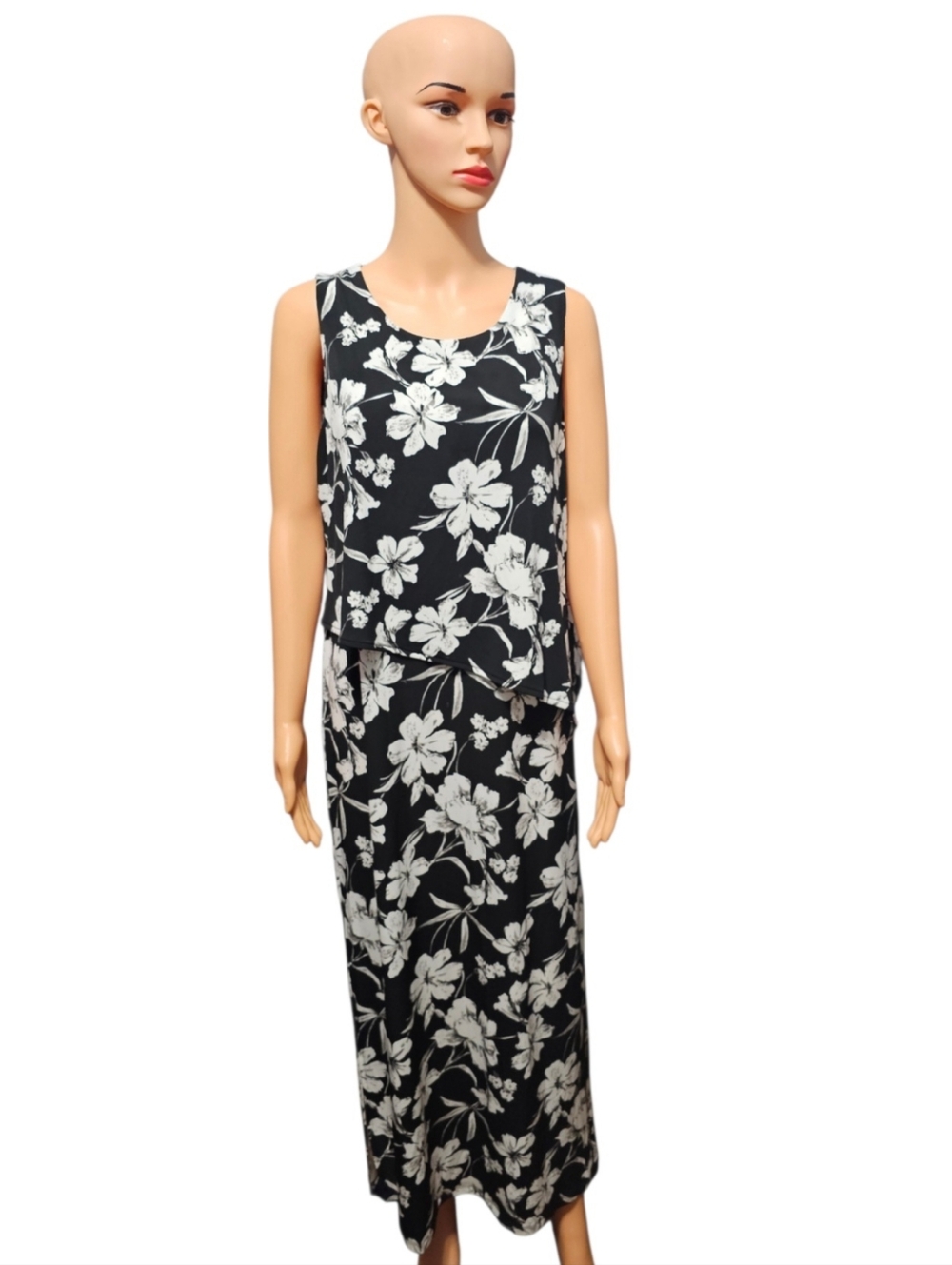 Chico's Flighty Floral Olivia Black/White Cottagecore Resort Dress Sz 1 ( M)